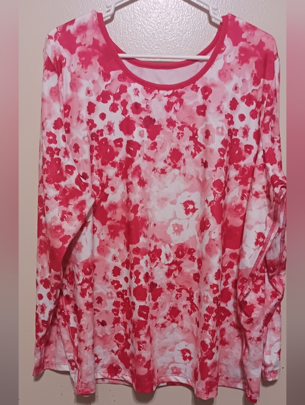 Full Beauty Sport Women's Red Floral Long Sleeve Top 22/24 A-6